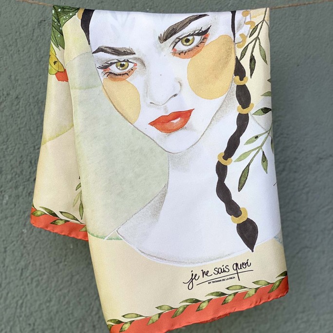 Pañuelo de seda Camille colaboración Marta Ortega detalle